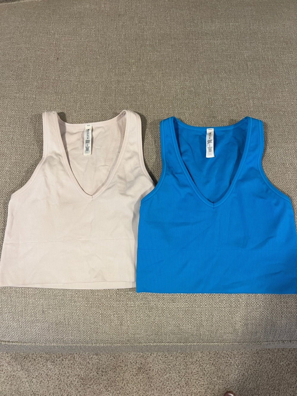 Athleta Ribbed V‑Neck Crop Tank - Bright Blue & Light Pink